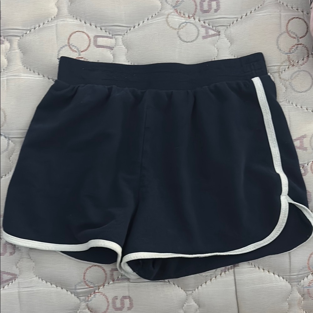 Blue Athletic Shorts with White Trim and Elastic Waistband